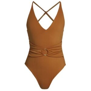 Elegant Tan One-Piece Swimsuit